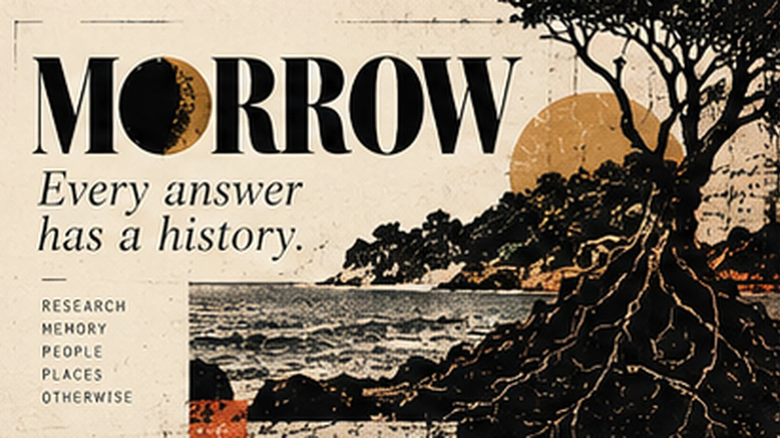 Original Morrow editorial collage with archive motifs, portrait study, route markings and visual identity system